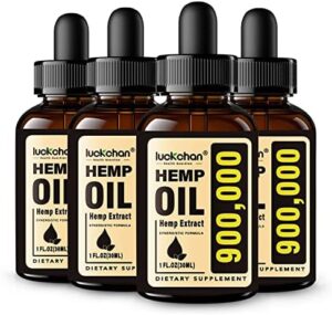 LUCKCHAN (4-Pack) Premium Hemp Oil – Aids Stress, Worry, Peace, Calming, Snooze – Organic Extract, Vegan, Non-GMO – Organic Hemp Tincture Drops